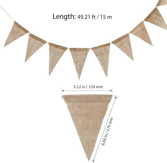 Hessian Burlap Bunting, Rustic Jute Triangle Bunting Banner Flags