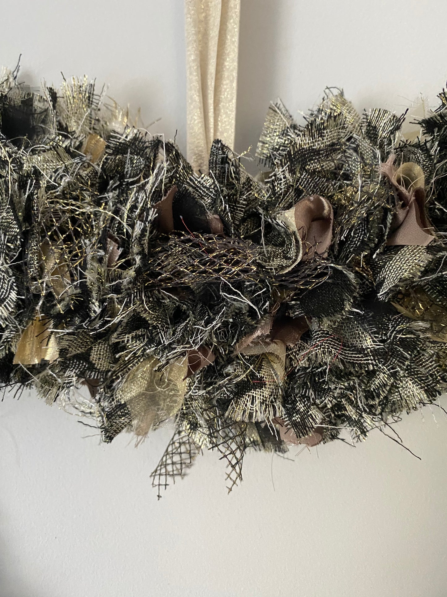 Handmade Rag Heart Wreath - Gold & Black