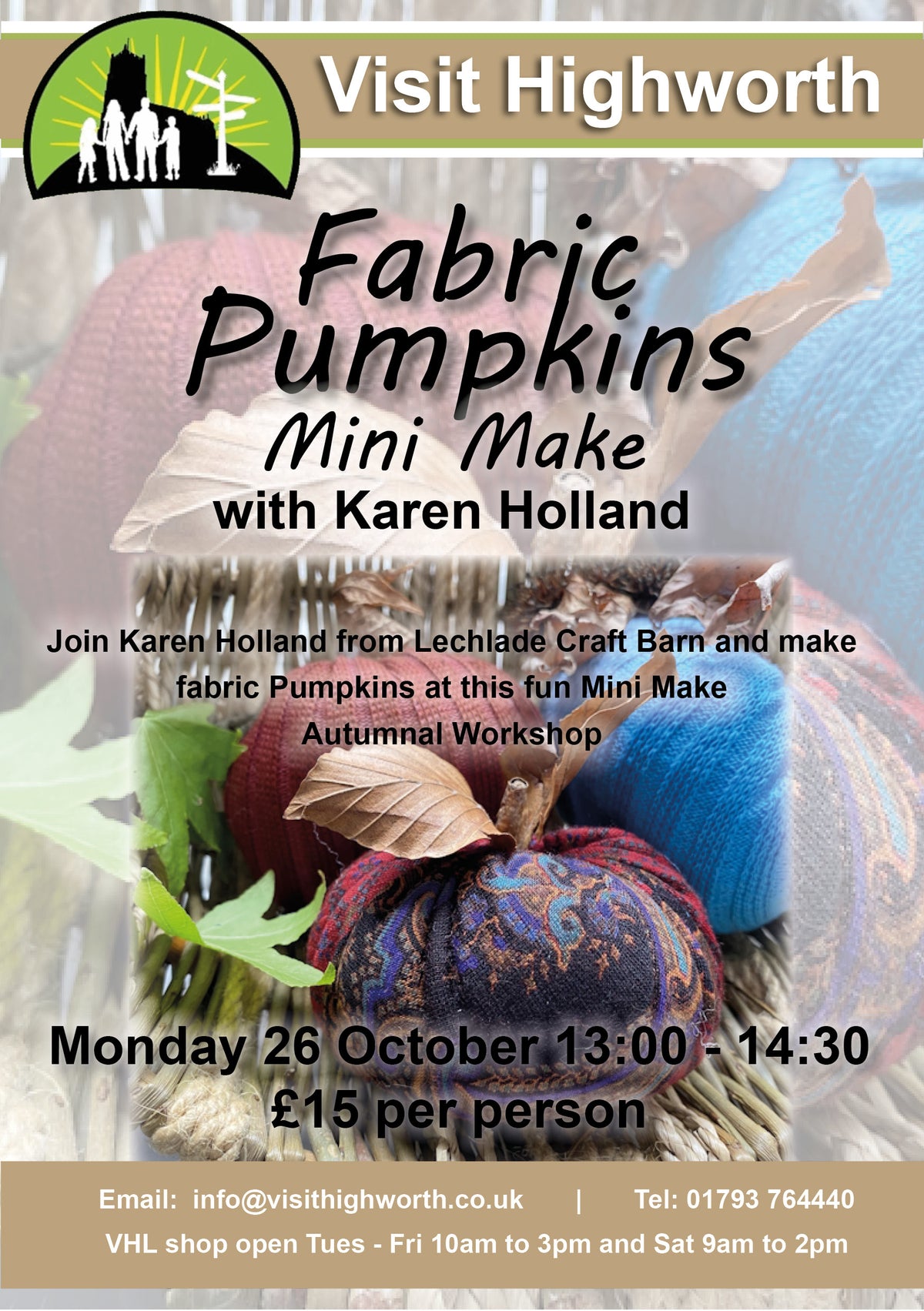 Autumnal Fabric Pumpkins Mini Make Workshop at Visit Highworth - Monday 26th October 2026
