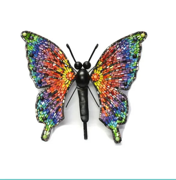 Matte Black Metal Butterfly Mosaic Base with Garden Stake (92cm max. x 38cm)
