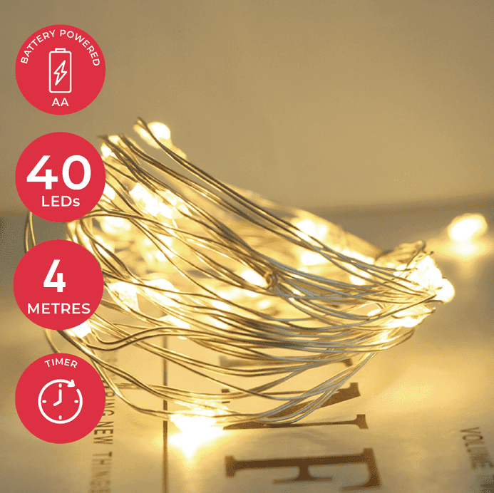 3 Packs of 40 LED Micro Fairy Lights (4 metres per set) with Timer in Warm White - HALF PRICE!