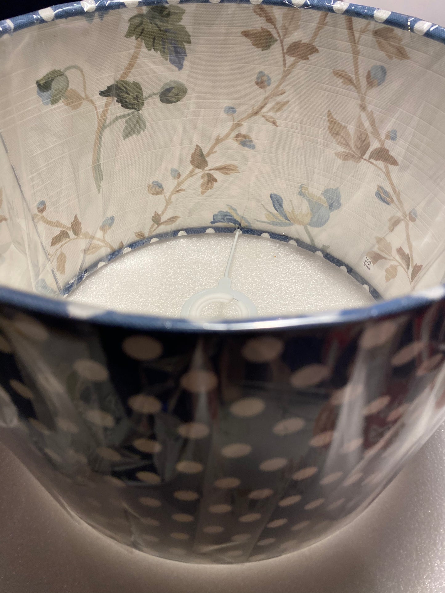 Handmade 30cm Drum Double Sided Blue & White Spot with Leaf Design Lining