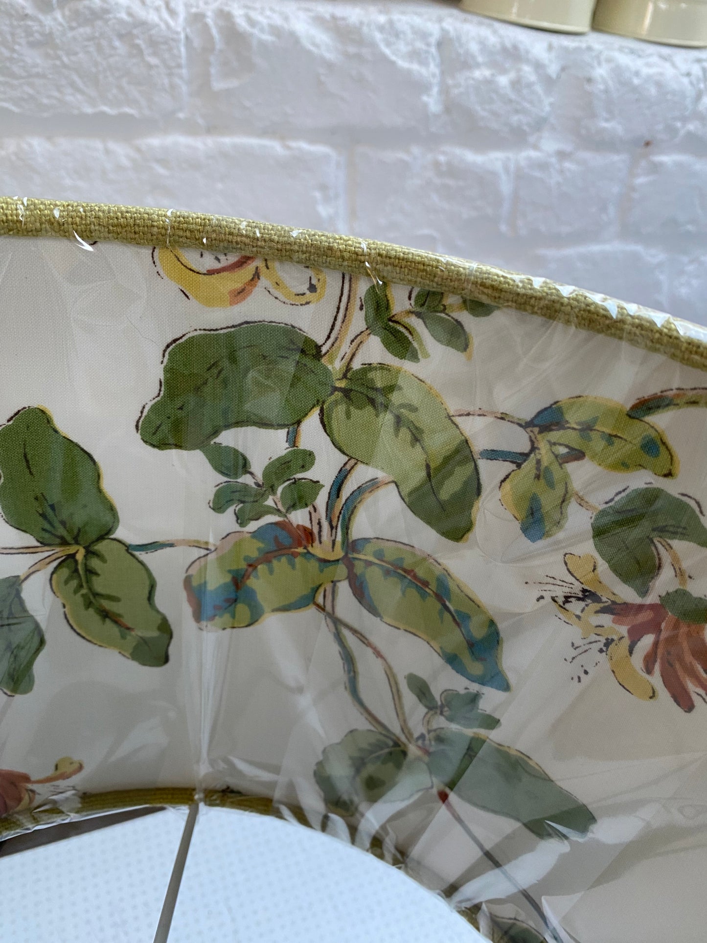 Handmade 30cm Drum Double Sided Green Lampshade with Honeysuckle Lining