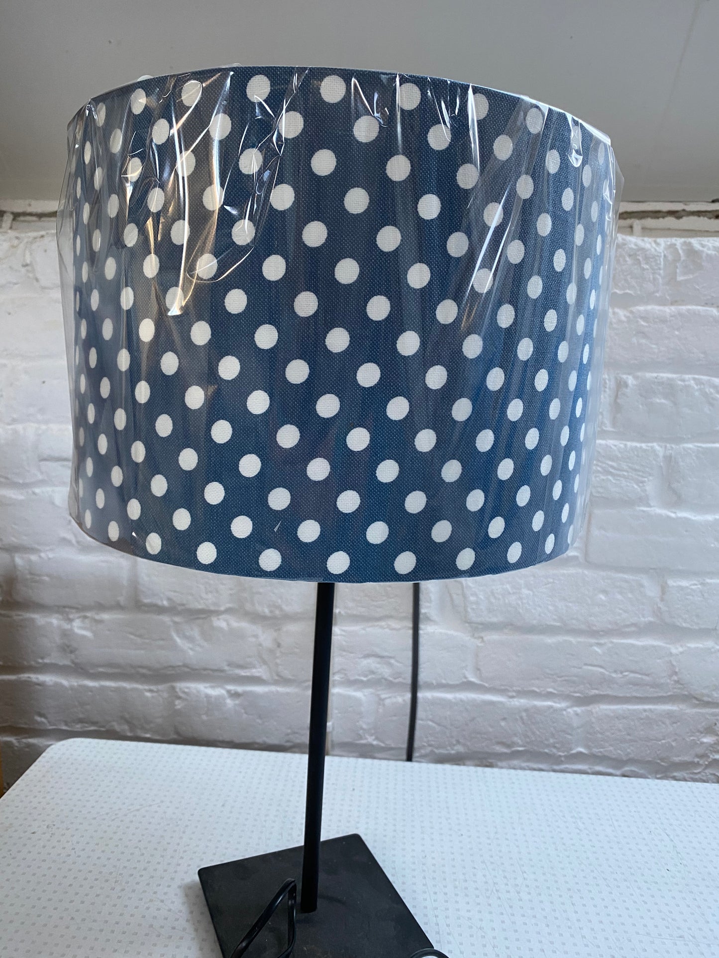 Handmade 30cm Drum Double Sided Blue & White Spot with Leaf Design Lining
