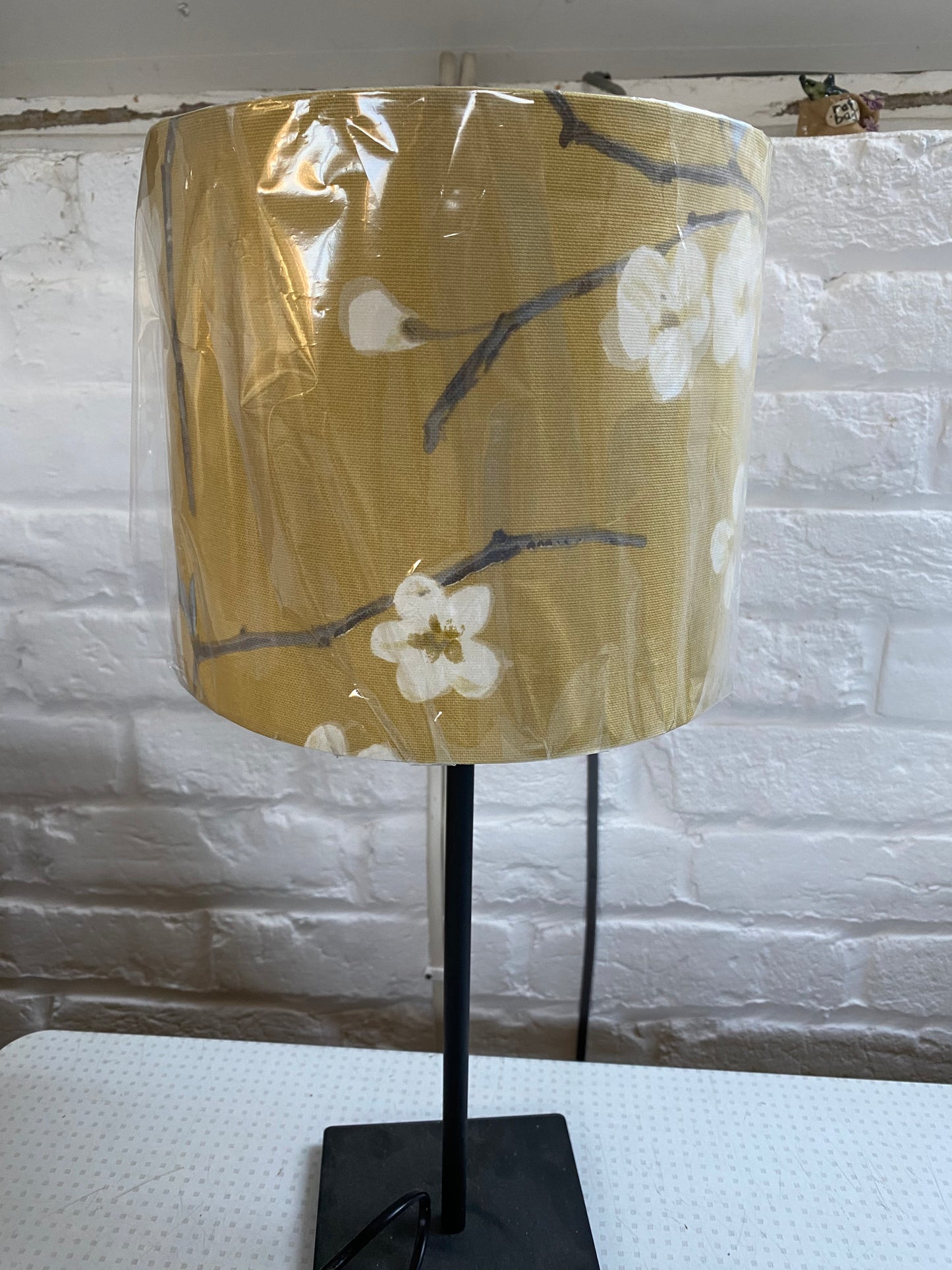 Handmade 20cm Drum Lampshade Mustard Yellow Floral