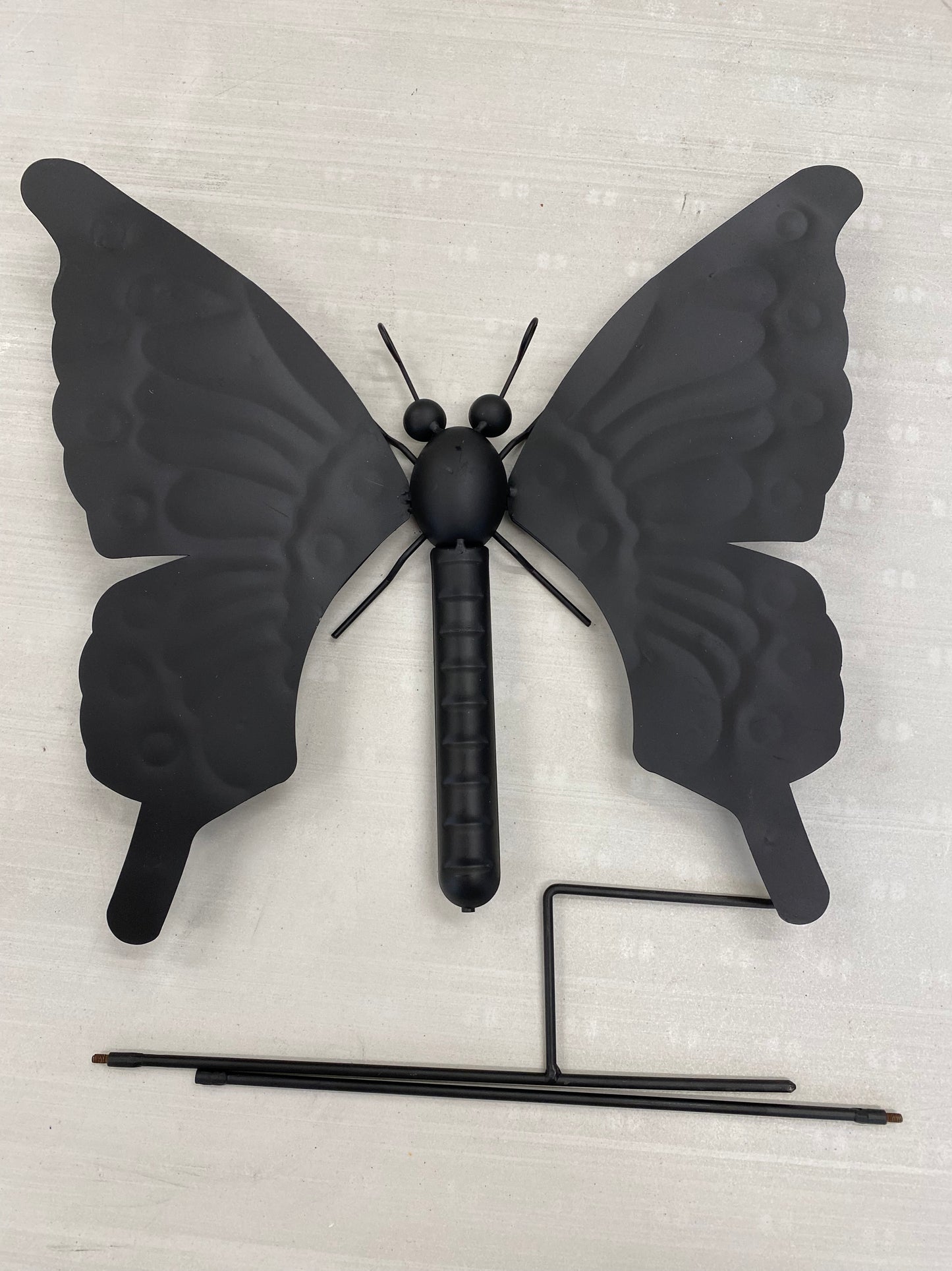 Matte Black Metal Butterfly Mosaic Base with Garden Stake (92cm max. x 38cm)