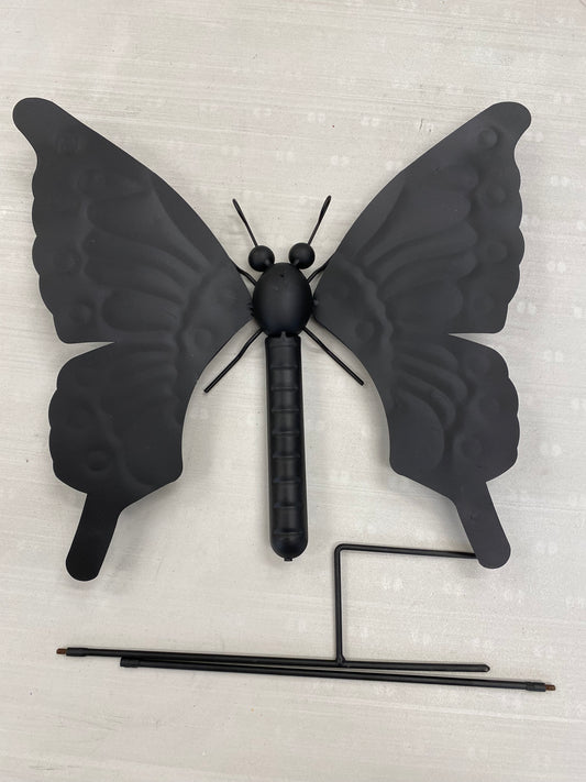 Matte Black Metal Butterfly Mosaic Base with Garden Stake (92cm max. x 38cm)