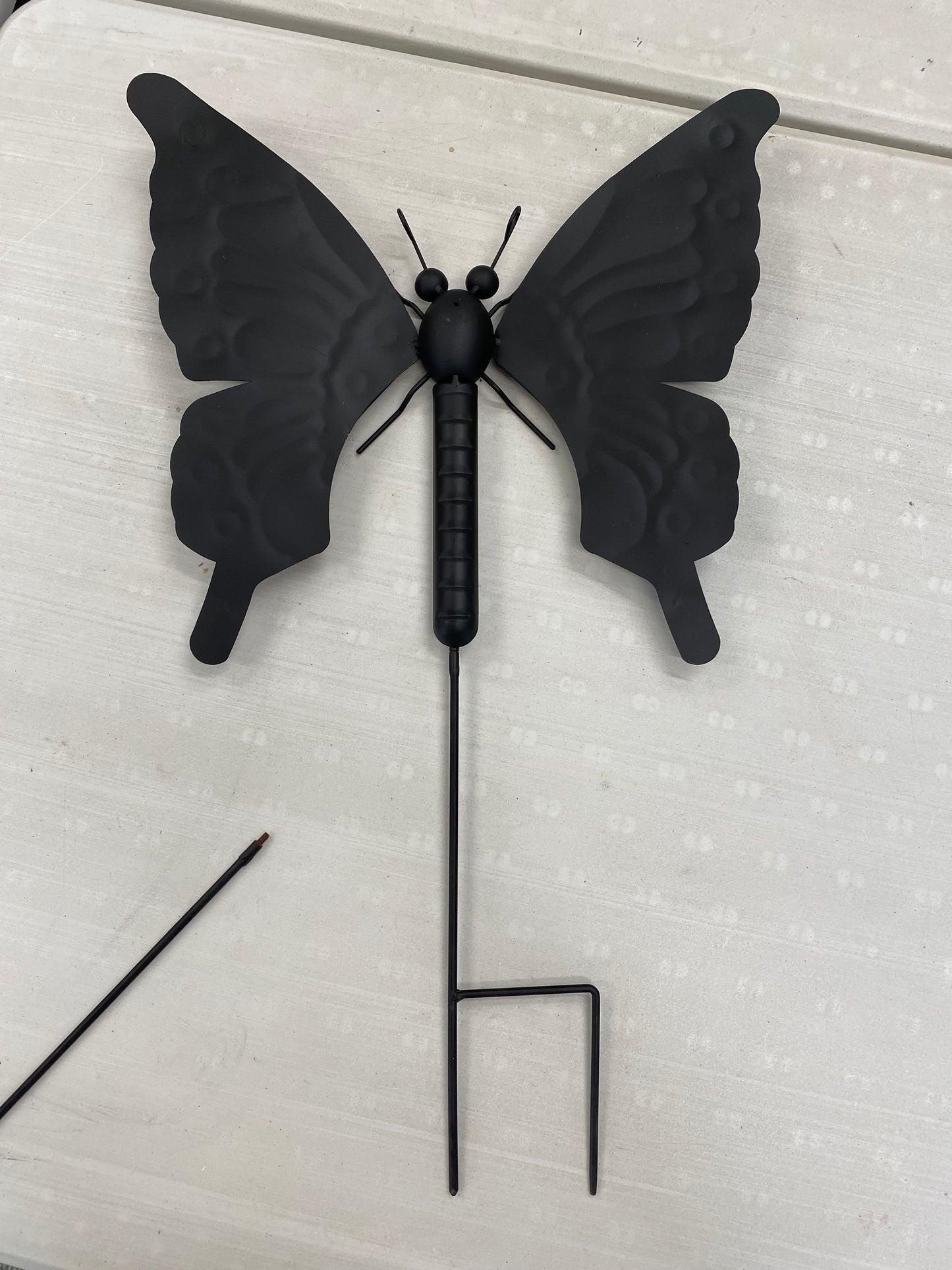 Matte Black Metal Butterfly Mosaic Base with Garden Stake (92cm max. x 38cm)