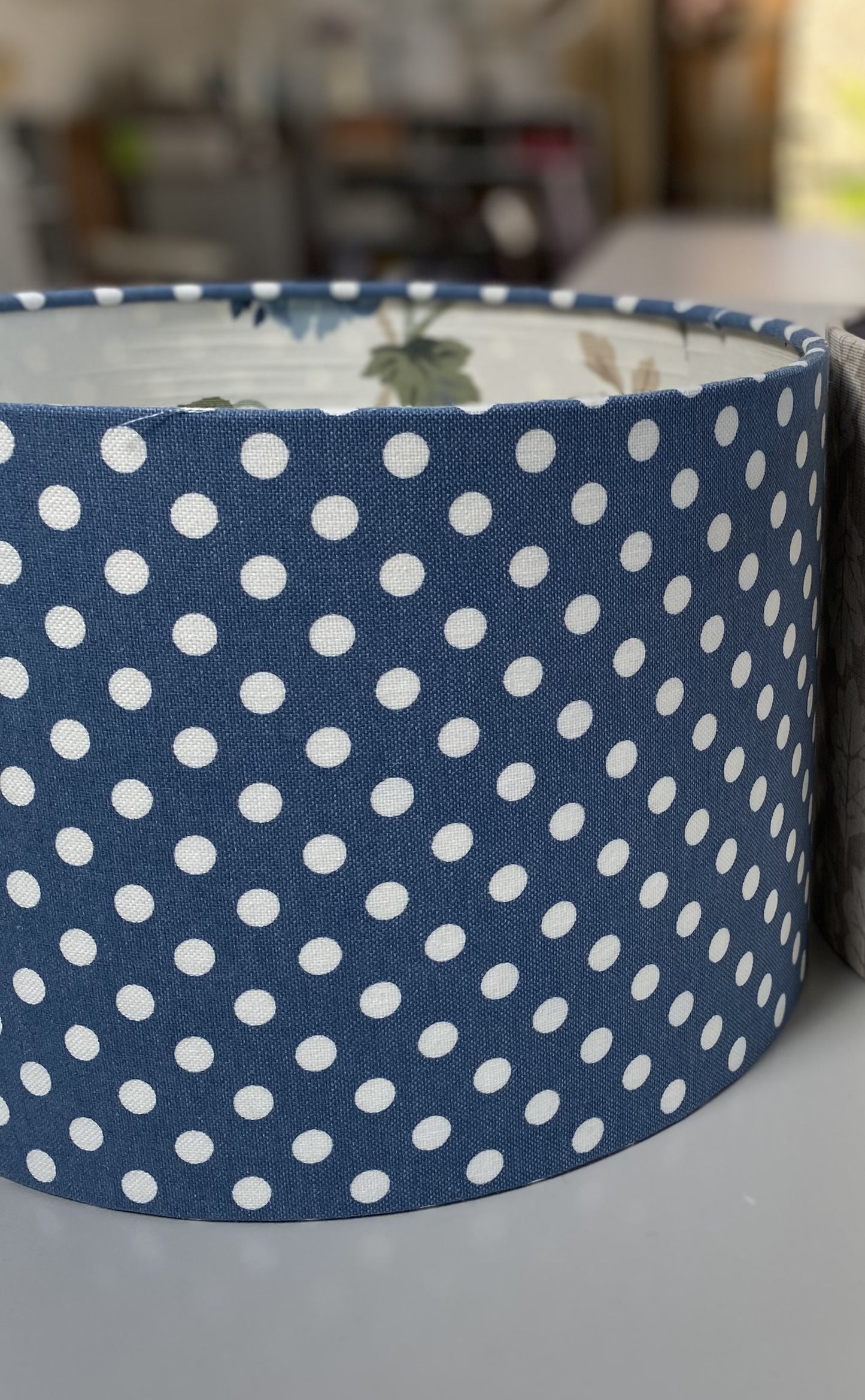 Handmade 30cm Drum Double Sided Blue & White Spot with Leaf Design Lining