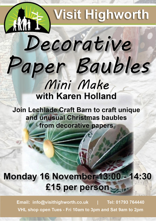 Christmas Paper Baubles Mini Make Workshop at Visit Highworth - Monday 16th November 2026